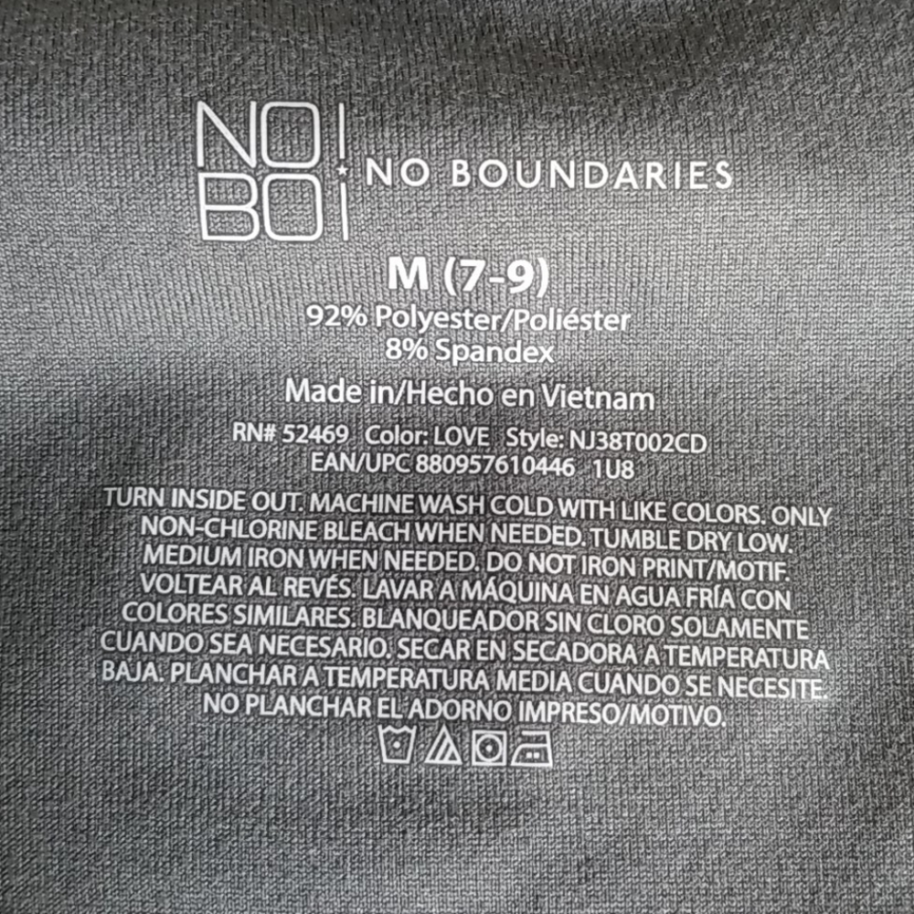 No Boundaries Medium Gray with Pink Heart "Love" Short Sleeve V-Neck T-shirt - Picture 3 of 4